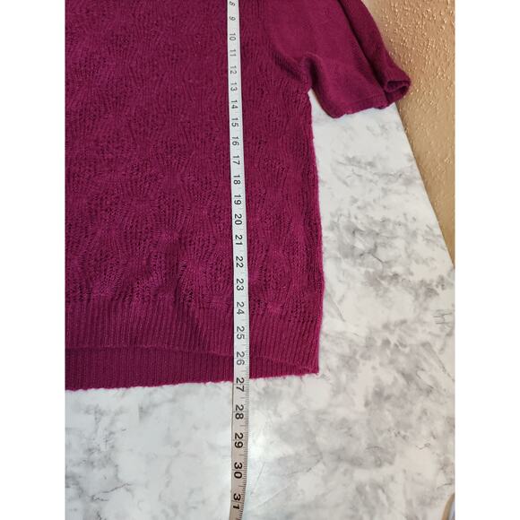 A.n.a Womens Purple Crochet Knit V-Neck Short Sleeve Pullover Sweater Size Large - Picture 6 of 6